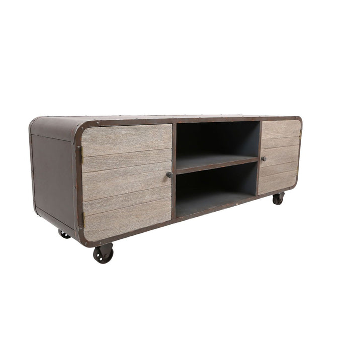 Village Wooden TV Stand In Natural With 2 Doors