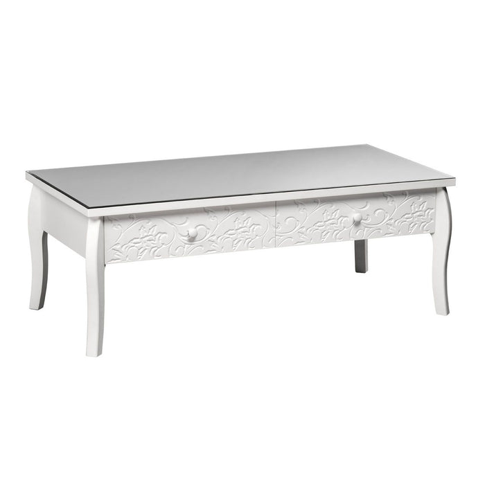 Chamonix Glass Coffee Table In White With Wooden Frame