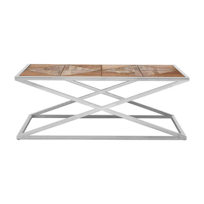 Hudson Wooden Coffee Table With Criss Cross Stainless Steel Frame