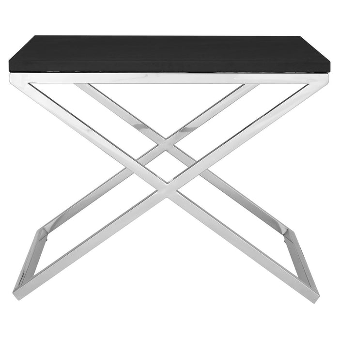 Tribute Leather Effect Top Lamp Table In Black With Stainless Steel Frame