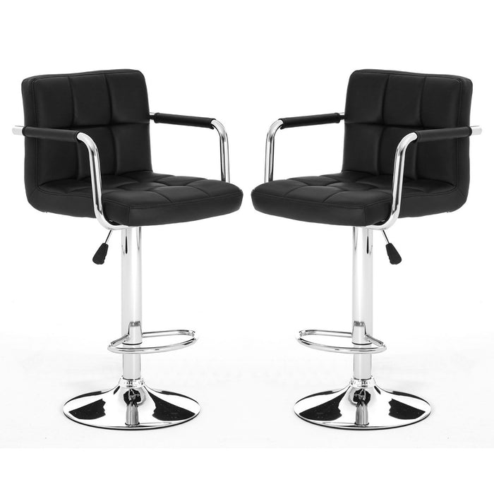 Starz Black Leather Effect Gas-Lift Bar Stools In Pair