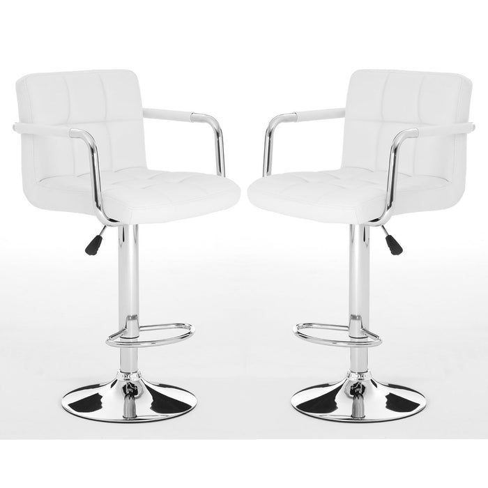 Starz White Leather Effect Gas-Lift Bar Stools In Pair