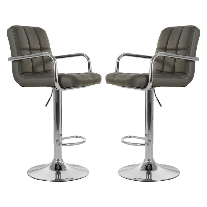 Starz Grey Leather Effect Gas-Lift Bar Stools In Pair