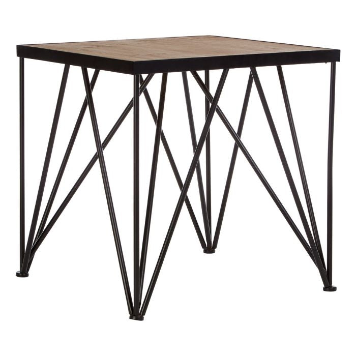 Neasden Square Wooden Side Table In Natural With Black Metal Legs