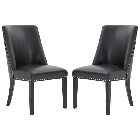 Rodeo Black Leather Effect Dining Chairs With Birchwood Legs In Pair