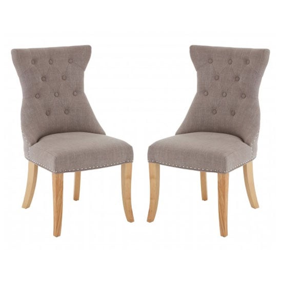 Regents Park Mink Fabric Dining Chairs With Natural Legs In Pair