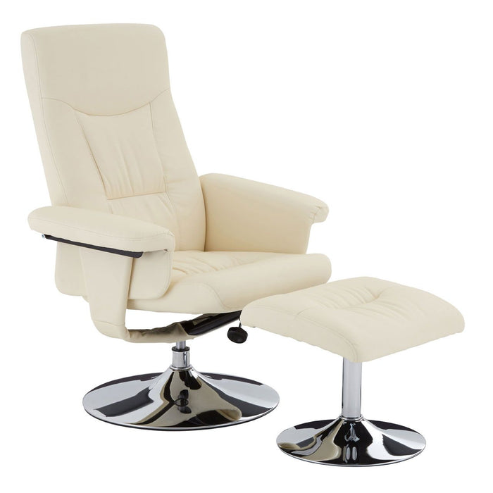 Treko Faux Leather Recliner Chair And Footstool In White