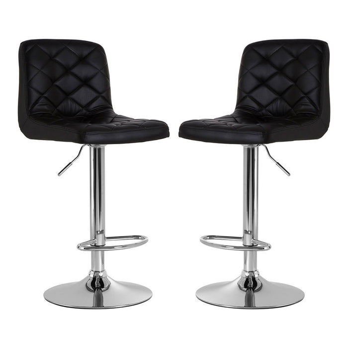 Tora Black Leather Effect Gas-Lift Bar Stools With Chrome Base In Pair