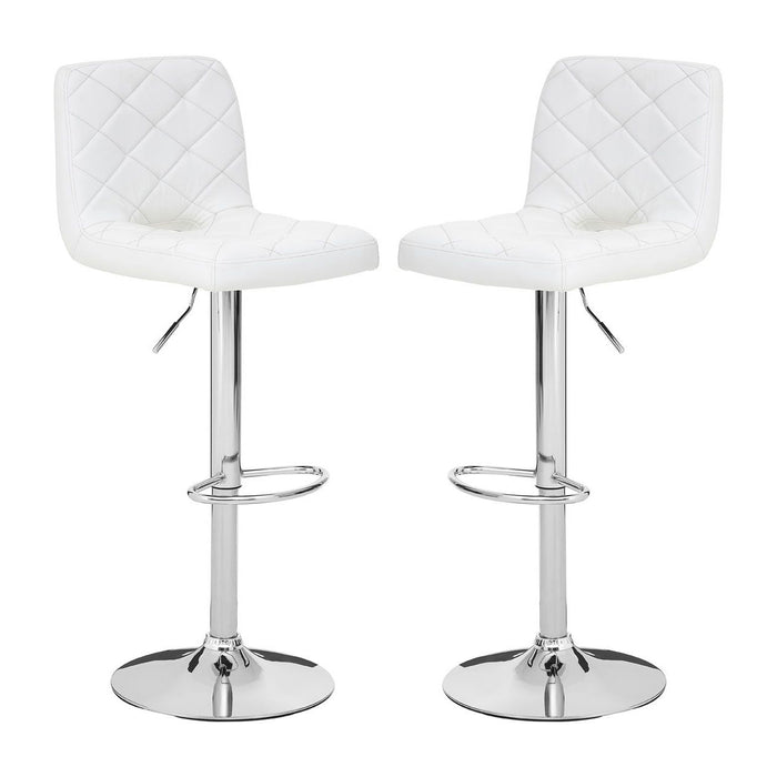 Tora White Leather Effect Gas-Lift Bar Stools With Chrome Base In Pair