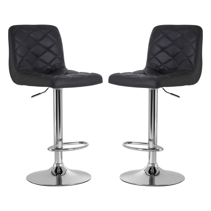 Tora Grey Leather Effect Gas-Lift Bar Stools With Chrome Base In Pair