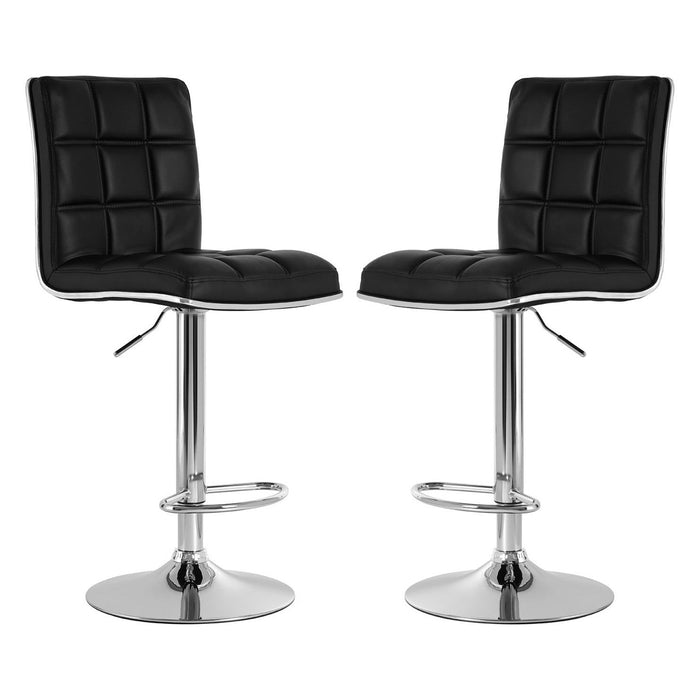 Tavor Black Leather Effect Gas-Lift Bar Stools With Chrome Base In Pair