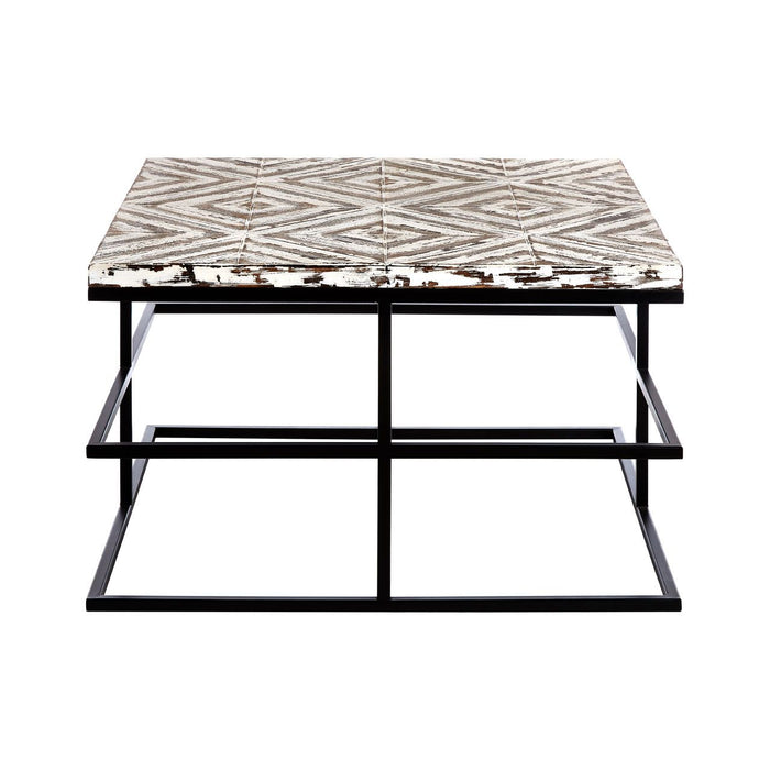 Lombok Fir Wood Coffee Table In Muted White With Black Metal Base