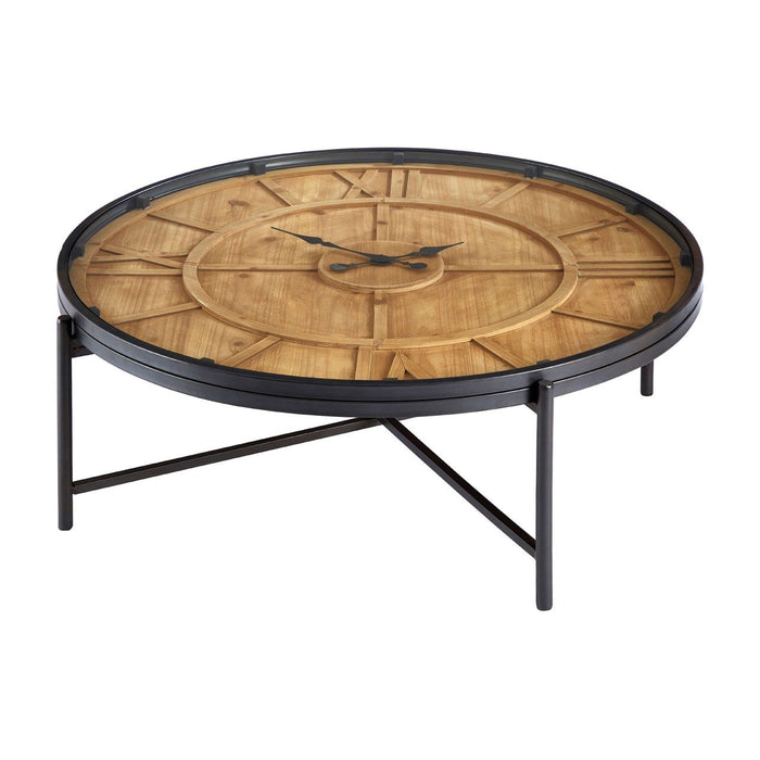 Trinity Round Glass Clock Coffee Table With Black Metal Legs