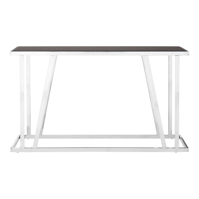 Ackley Black Glass Top Console Table With Stainless Steel Frame