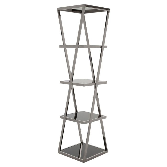 Axminster 5 Tier Black Glass Shelving Unit In Silver Stainless Steel Frame