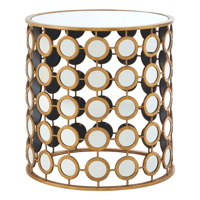 Zariah Round Mirrored Glass Side Table With Gold Finish Mirror Frame