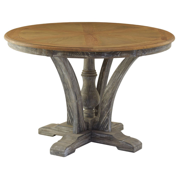 Batavia Round Weathered Wooden Dining Table In Grey