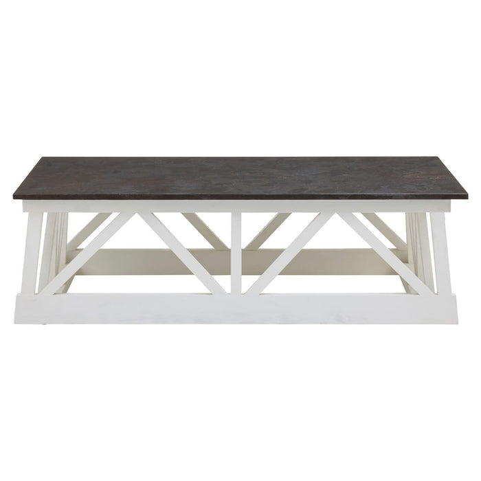 Monas Stone Top Coffee Table With White Wooden Frame