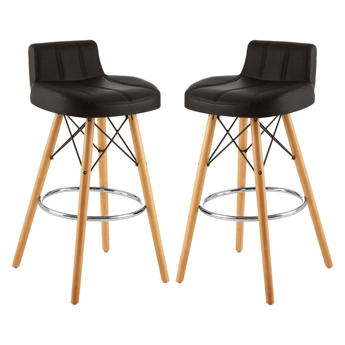 Stockholm Black Faux Leather Bar Stools With Wireframe In Pair