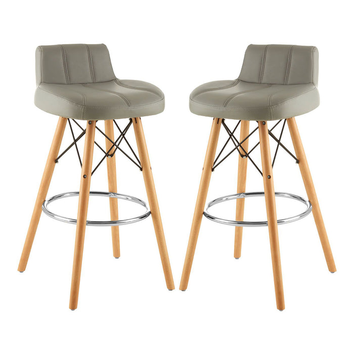 Stockholm Grey Faux Leather Bar Stools With Wireframe In Pair