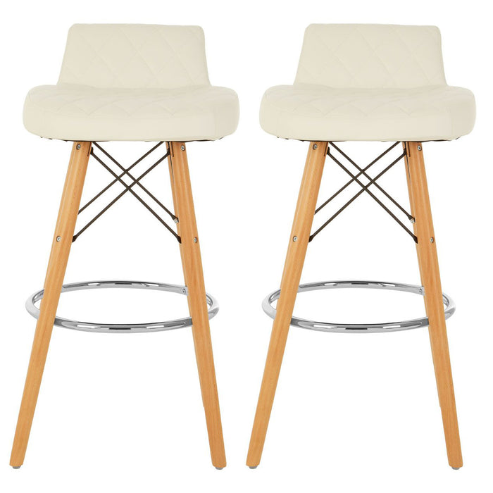 Stockholm White Faux Leather Bar Stools With Natural Legs In Pair