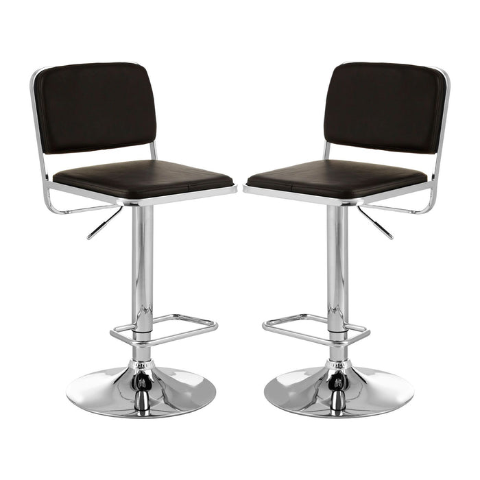 Stockholm Black Faux Leather Bar Stools With Chrome Metal Base In Pair