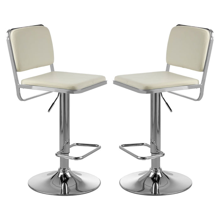 Stockholm White Faux Leather Bar Stools With Chrome Metal Base In Pair