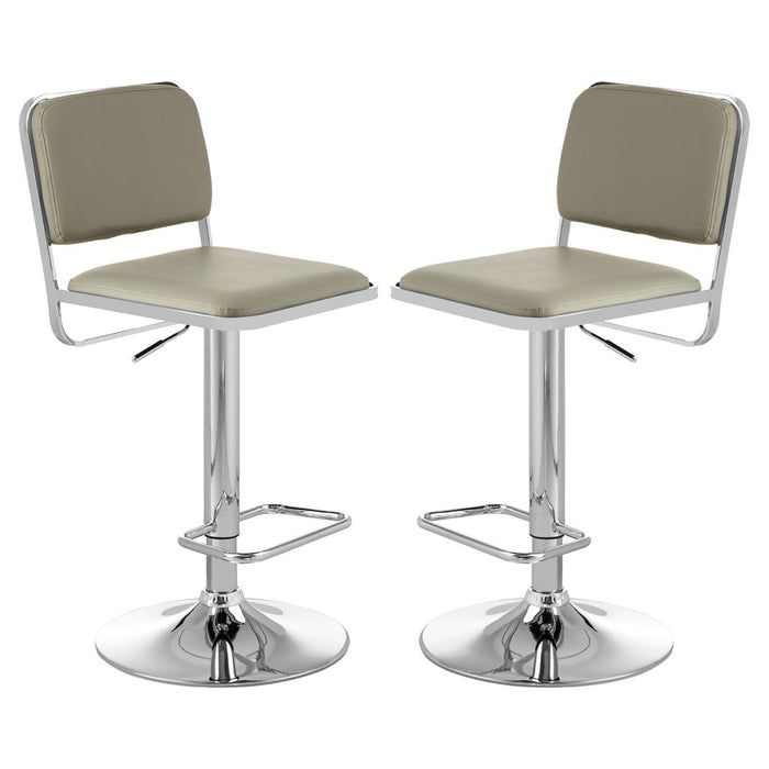 Stockholm Light Grey Faux Leather Bar Stools With Chrome Metal Base In Pair