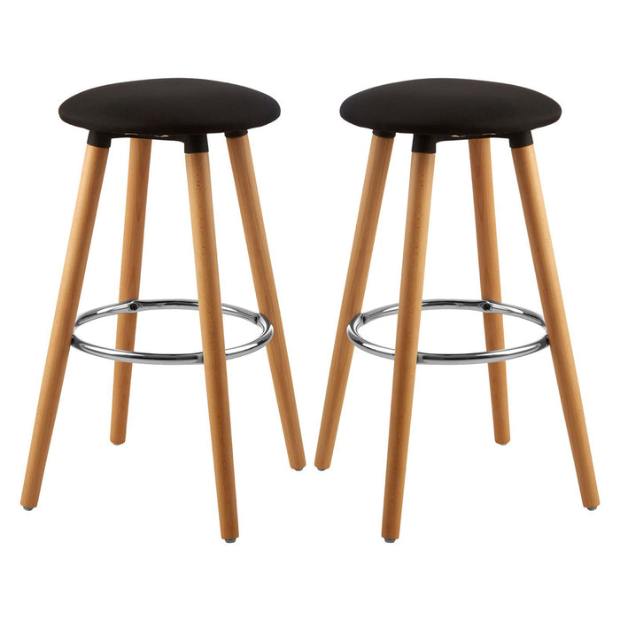 Stockholm Round Black Faux Linen Bar Stools With Beechwood Legs In Pair