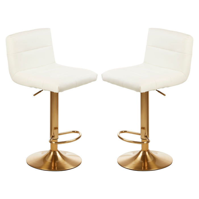 Baina White Faux Leather Bar Stool With Gold Base In Pair