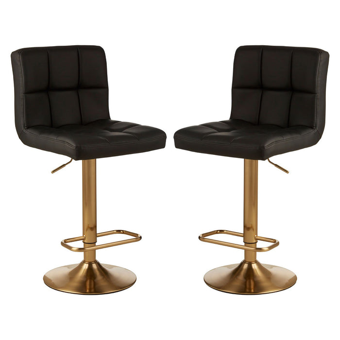 Baina Faux Leather Seat Bar Stool In Black With Gold Base In Pair