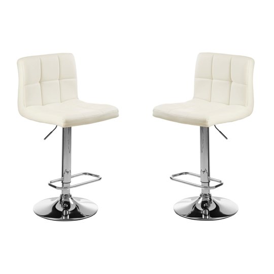 Baina Faux Leather Seat Bar Stool In White With Chrome Base In Pair