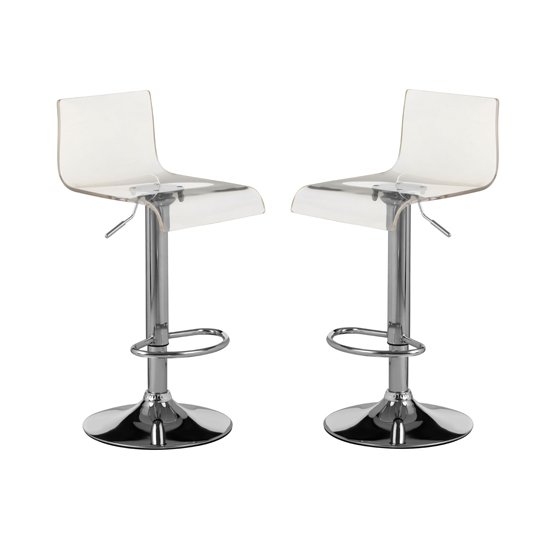 Baina Clear Acrylic Seat Bar Stool With Chrome Base In Pair