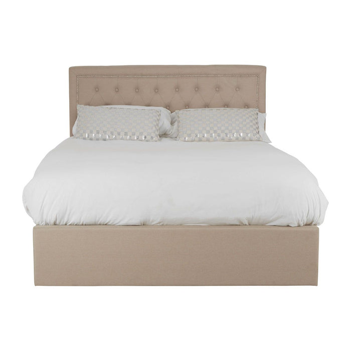 Hannah Hopsack Fabric Ottoman Double Bed In Beige