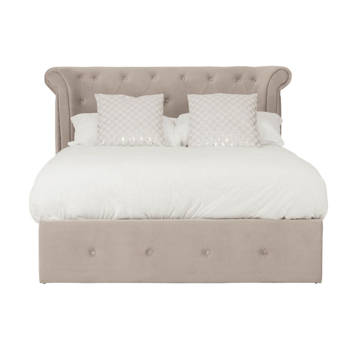 Edison Brushed Velvet Ottoman Double Bed In Beige