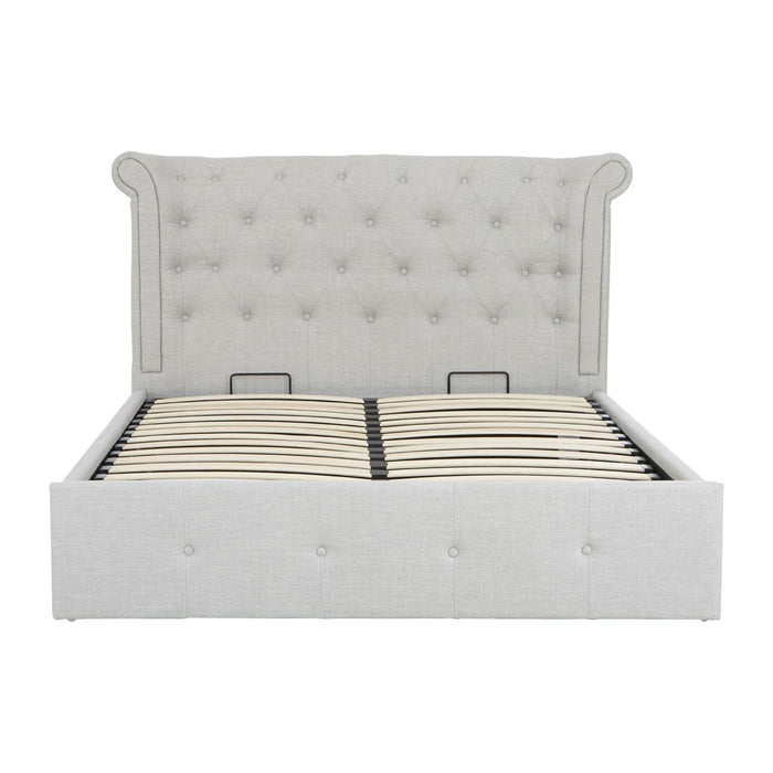 Edison Hopsack Velvet King Size Bed In Light Grey