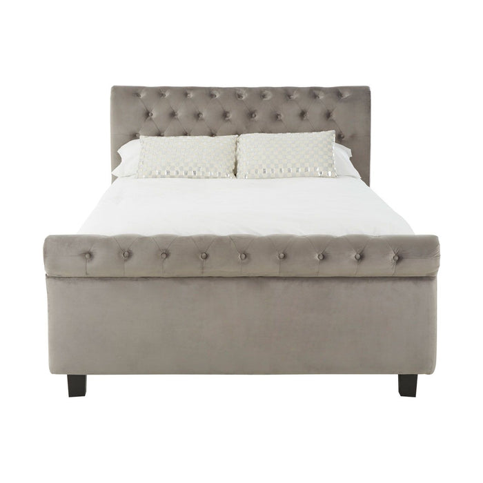 Orlando Velvet Ottoman King Size Bed In Steel