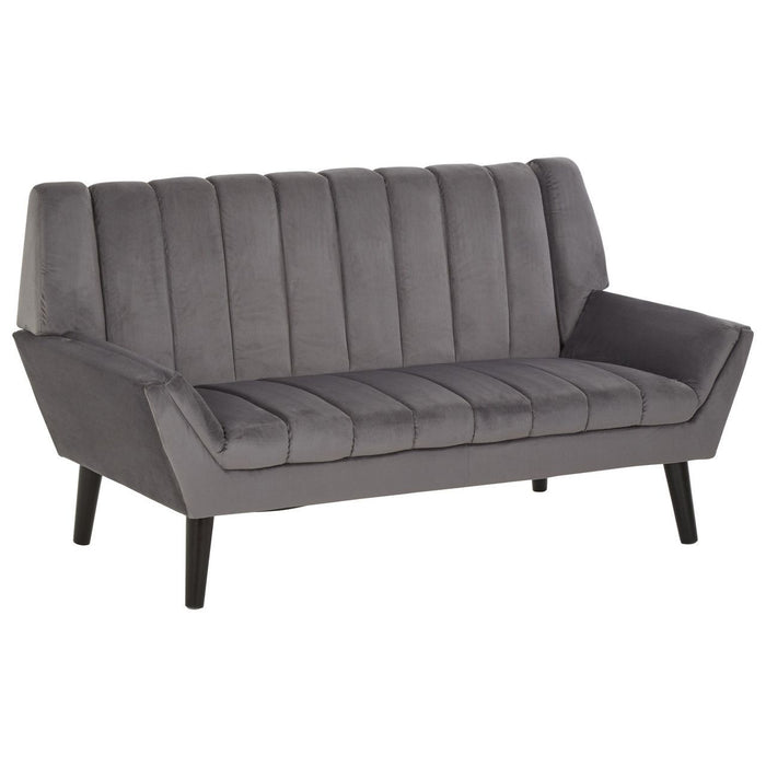 Savina Velvet 2 Seater Sofa In Grey With Rubberwood Legs