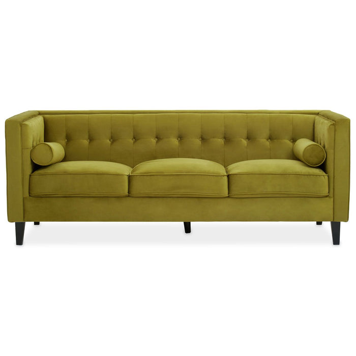 Helia Textile Velvet Sofa In Olive With Black Metal Legs