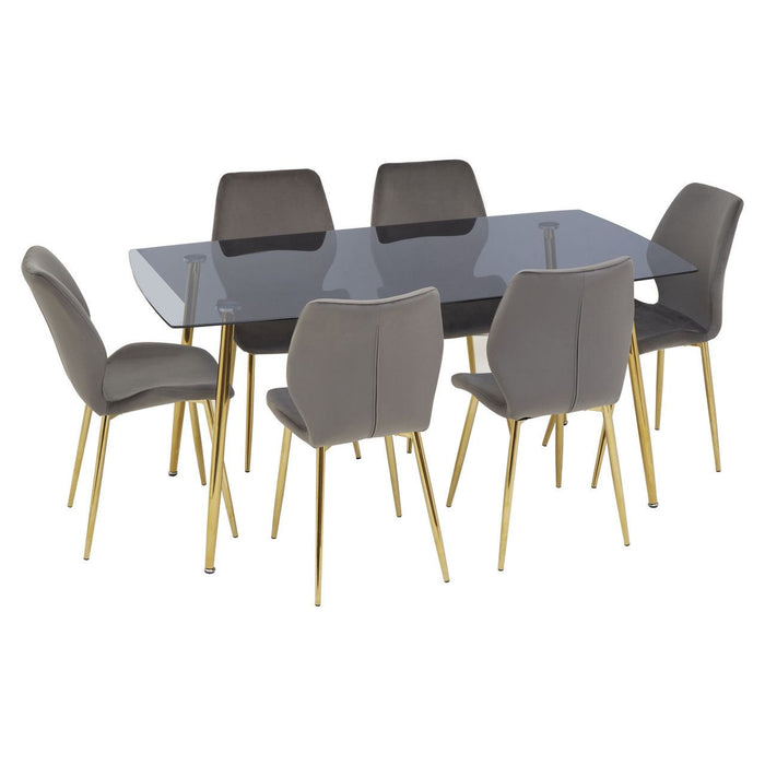 Wimslow Grey Glass Dining Table With 6 Grey Velvet Chairs