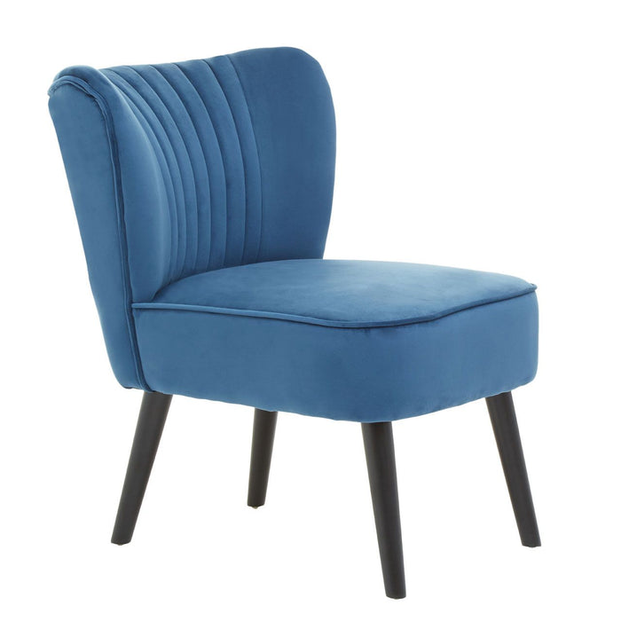 Regents Velvet Accent Chair In Blue With Wooden Legs