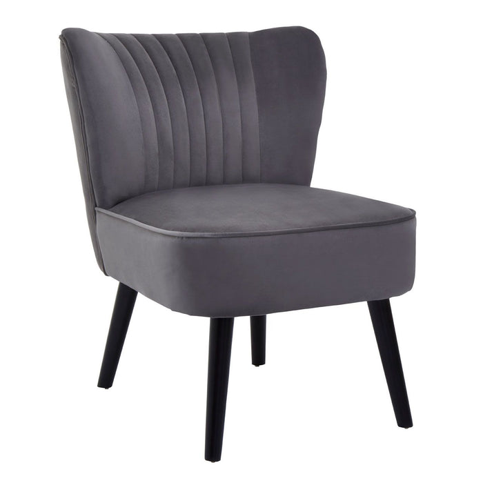 Regents Velvet Accent Chair In Grey With Wooden Legs