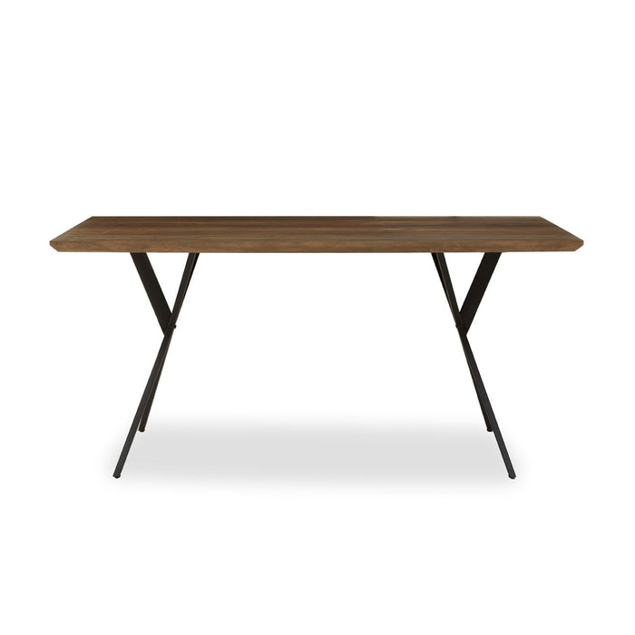 Arron Rectangular Wooden Dining Table In Brown With Black Metal Legs