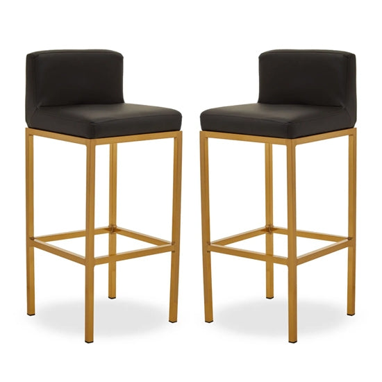 Bolney Black Faux Leather Bar Chairs With Gold Metal Base In Pair