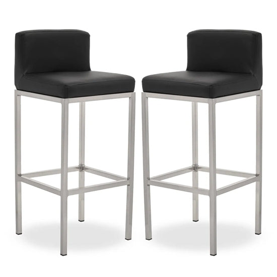 Bolney Black Faux Leather Bar Chairs With Chrome Metal Base In Pair