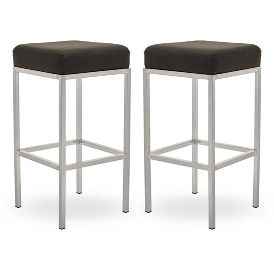 Bolney Black Faux Leather Bar Stools With Chrome Metal Base In Pair