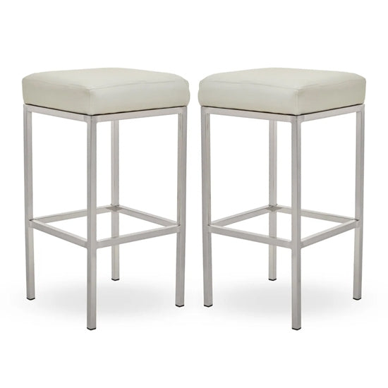 Bolney White Faux Leather Bar Stools With Chrome Metal Base In Pair