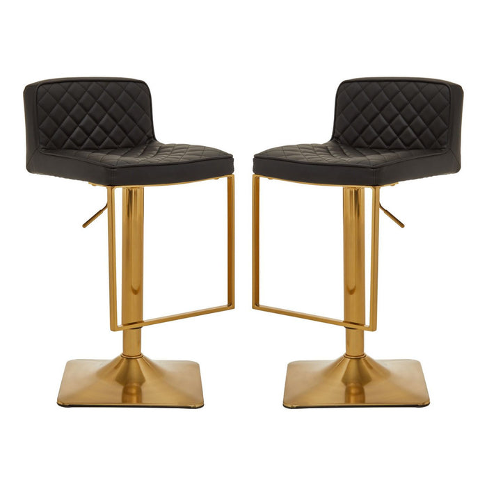 Baian Black Leather Effect Bar Stools With Gold Base In Pair