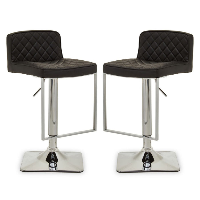 Baian Black Leather Effect Bar Stools With Chrome Base In Pair