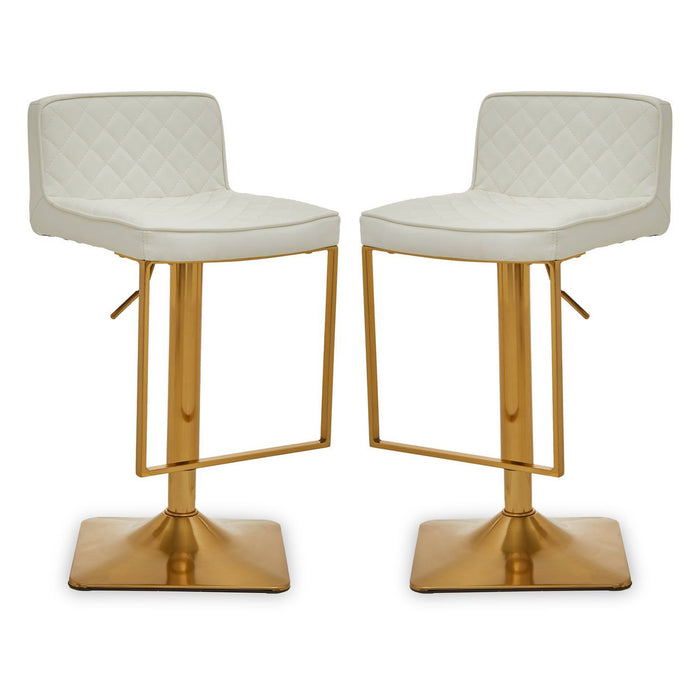 Baian White Leather Effect Bar Stools With Gold Base In Pair